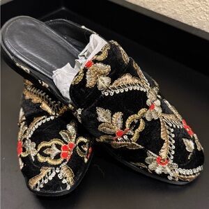 Free People Brocade At Ease Embroidered Velvet Loafers Size EU 36